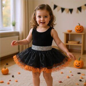 Hello Kitty by Sanrio Toddler Tutu Skirt – Black & Orange Halloween Sparkle 24M